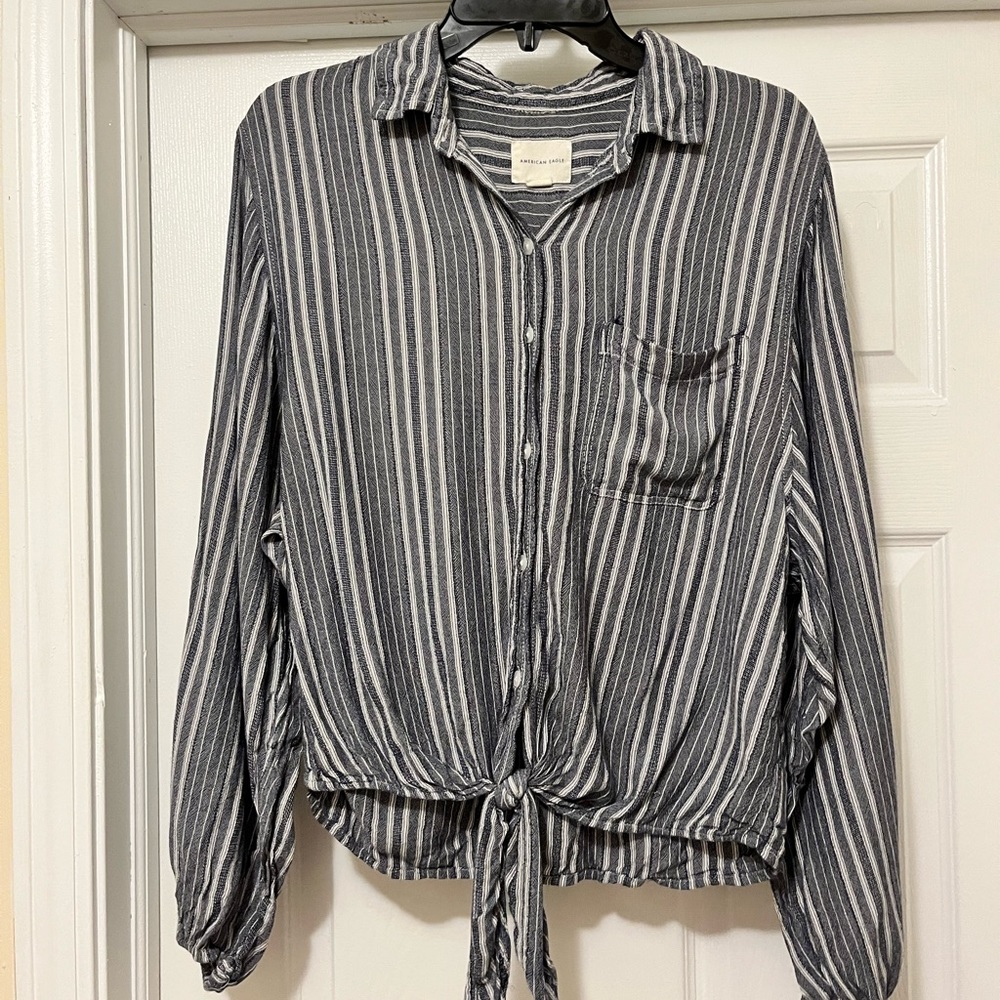 American Eagle Striped Tie Front Top Size Small